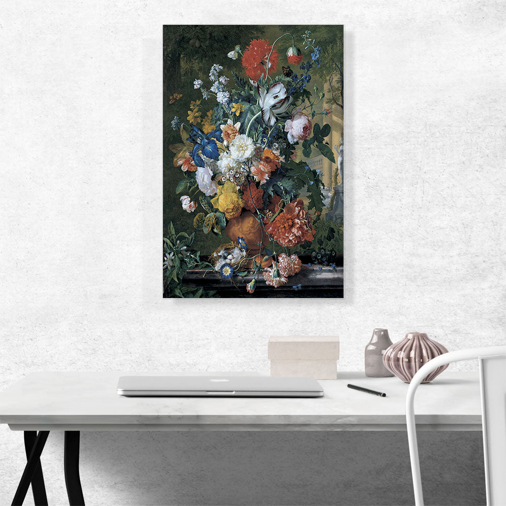 Flowers In a Terracotta Vase On a Marble Ledge