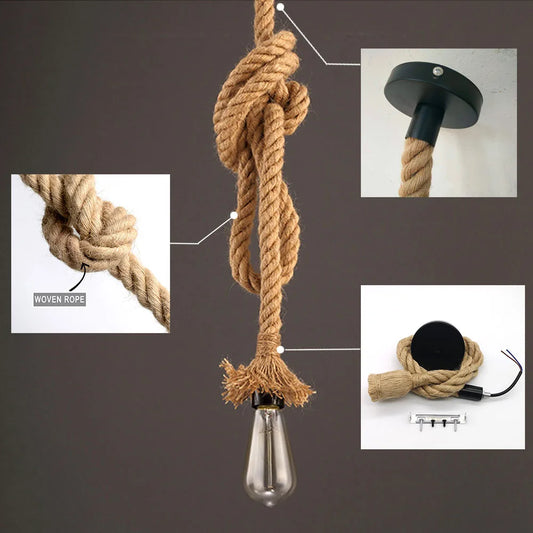 Hemp Rope Pendant Lights Vintage Retro Hanging Lamp E27 AC 85-265V