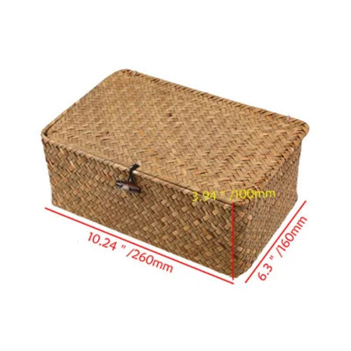 Rectangular Desktop Storage Box Hand Woven Storage Basket Rattan