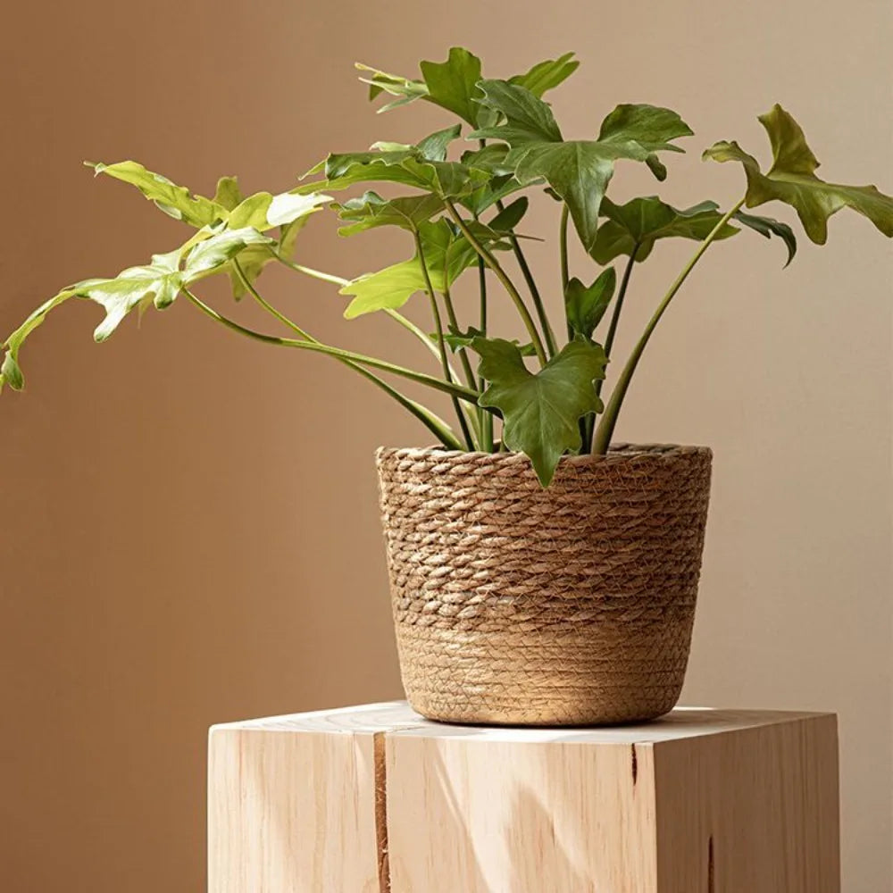 Straw Weaving Flower Plant Pot Wicker Basket Rattan Flowerpot Storage