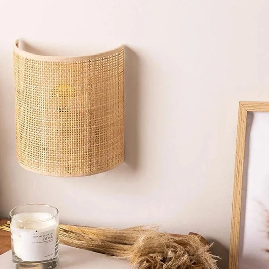 Rattan Wall Lamp Farmhouse Wall Mount Lighting Living Room Bedroom
