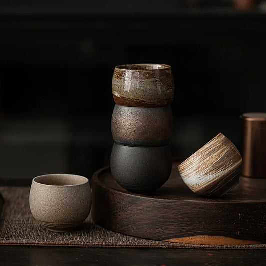 Japanese Handmade Rough Pottery Tea Cup Ceramic Kung Fu Tea Set Single