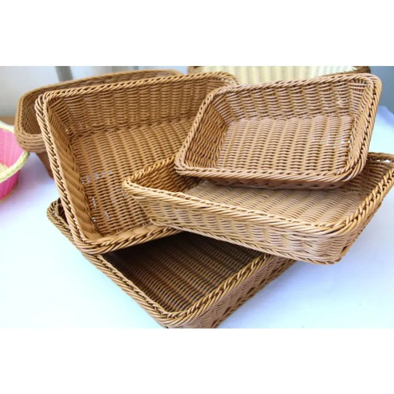 Hand-woven Imitation Rattan Wicker Basket Rectangular Storage Box