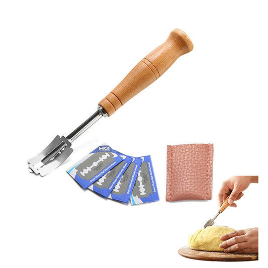 Wooden Handle Sourdough Bread Lame Slashing Tool with 5pcs Blades