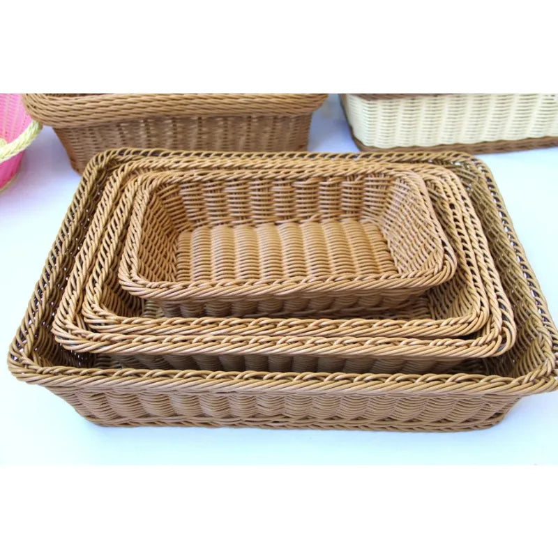 Hand-woven Imitation Rattan Wicker Basket Rectangular Storage Box