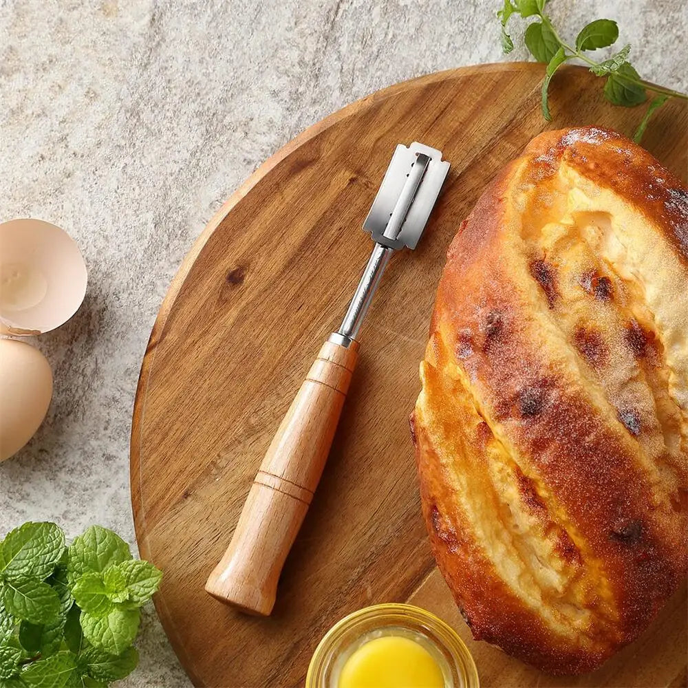 Wooden Handle Sourdough Bread Lame Slashing Tool with 5pcs Blades