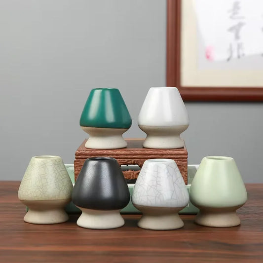 Japanese Ceramic Matcha Green Tea Chasen Holder Stand Bowl Bamboo