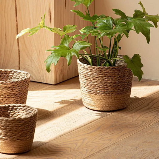 Straw Weaving Flower Plant Pot Wicker Basket Rattan Flowerpot Storage