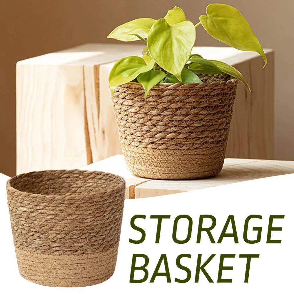 Straw Weaving Flower Plant Pot Wicker Basket Rattan Flowerpot Storage