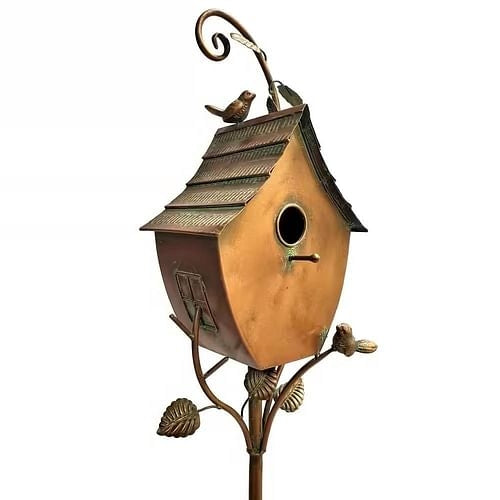 Outdoor Powder Coated Iron Birdhouse with 3-Prong Garden Stake in