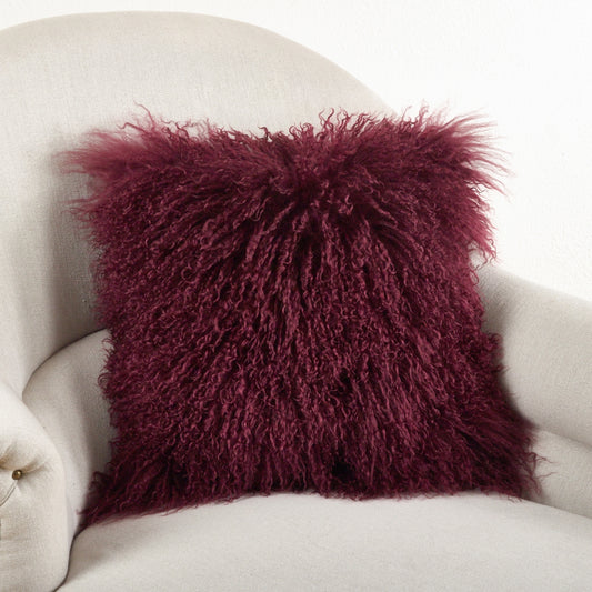 SARO 3564.EG16S 16 in. Square Wool Mongolian Lamb Fur Throw Pillow  Eg