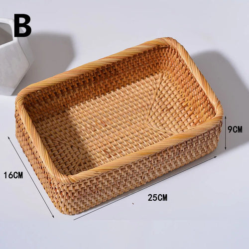 Rectangular Rattan Storage Baskets Handmade Woven Nesting Wicker