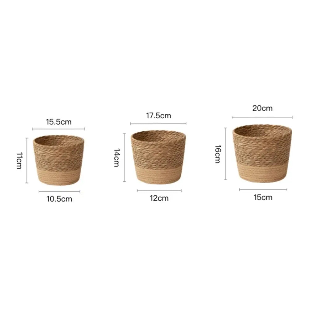 Straw Weaving Flower Plant Pot Wicker Basket Rattan Flowerpot Storage