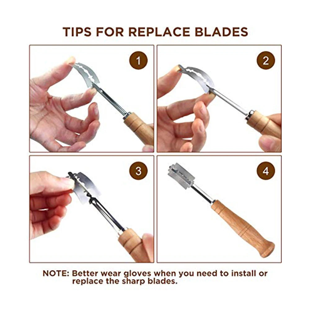 Wooden Handle Sourdough Bread Lame Slashing Tool with 5pcs Blades