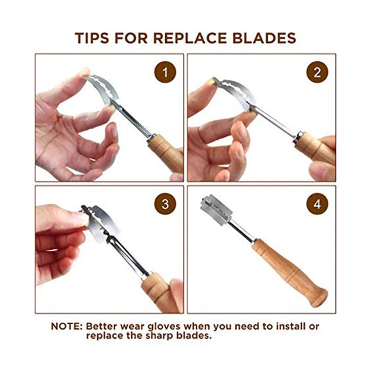 Wooden Handle Sourdough Bread Lame Slashing Tool with 5pcs Blades