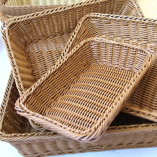 Hand-woven Imitation Rattan Wicker Basket Rectangular Storage Box