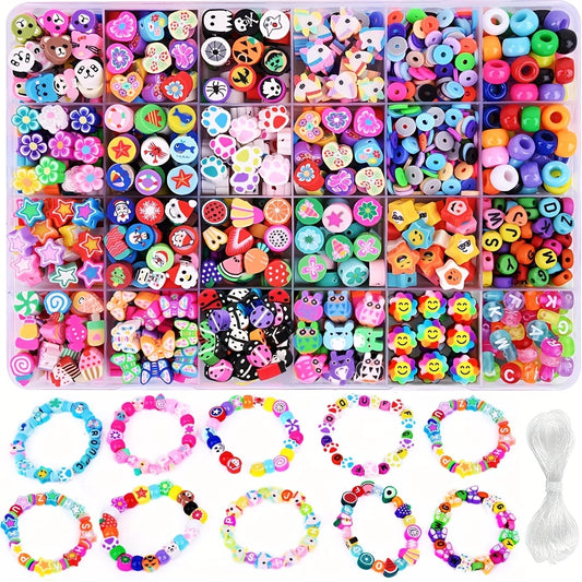 15-24 Grids Polymer Clay Beads Set Letter Imitation Pearl Beads Kit