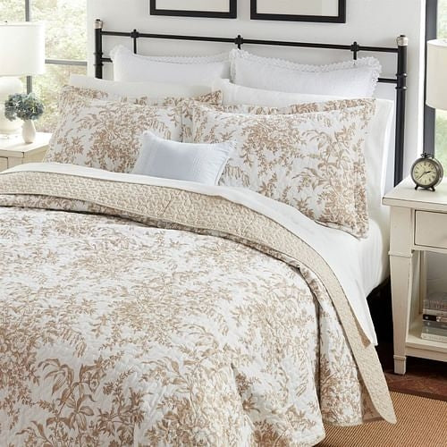Full/Queen 3 Piece Bed-in-a-Bag Bohemian Tan Beige Floral Cotton Quilt