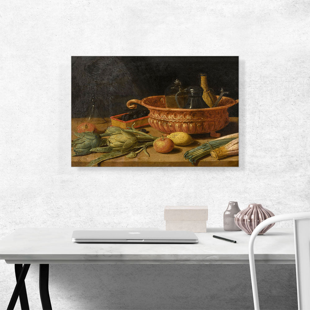 Still Life Of Fruit Vegetables A Copper Pot And Other Objects On a
