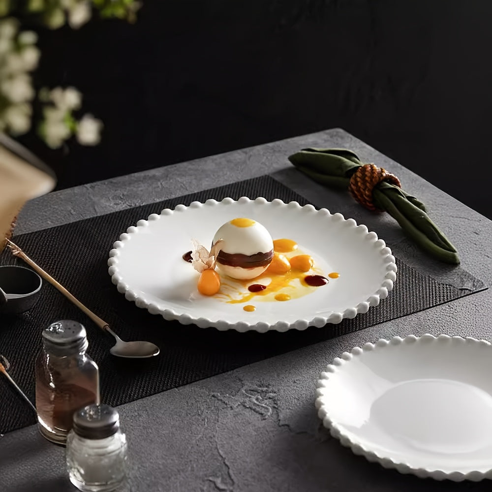 Elegant White Wave Ceramic Plate Luxe Minimalist Design