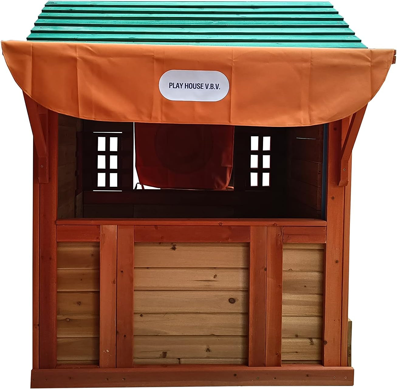 Wooden Cottage Playhouse with Awning, Ball Wall