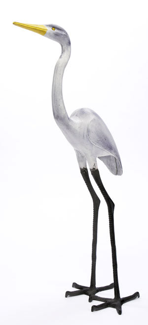 Great Egret Statue in Black- White- Yellow Alum