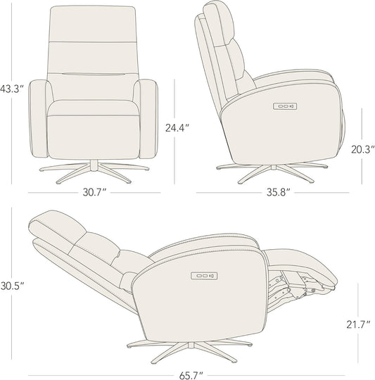 Genuine Leather Power Swivel Recliner Chair for Adults, Dual Motor
