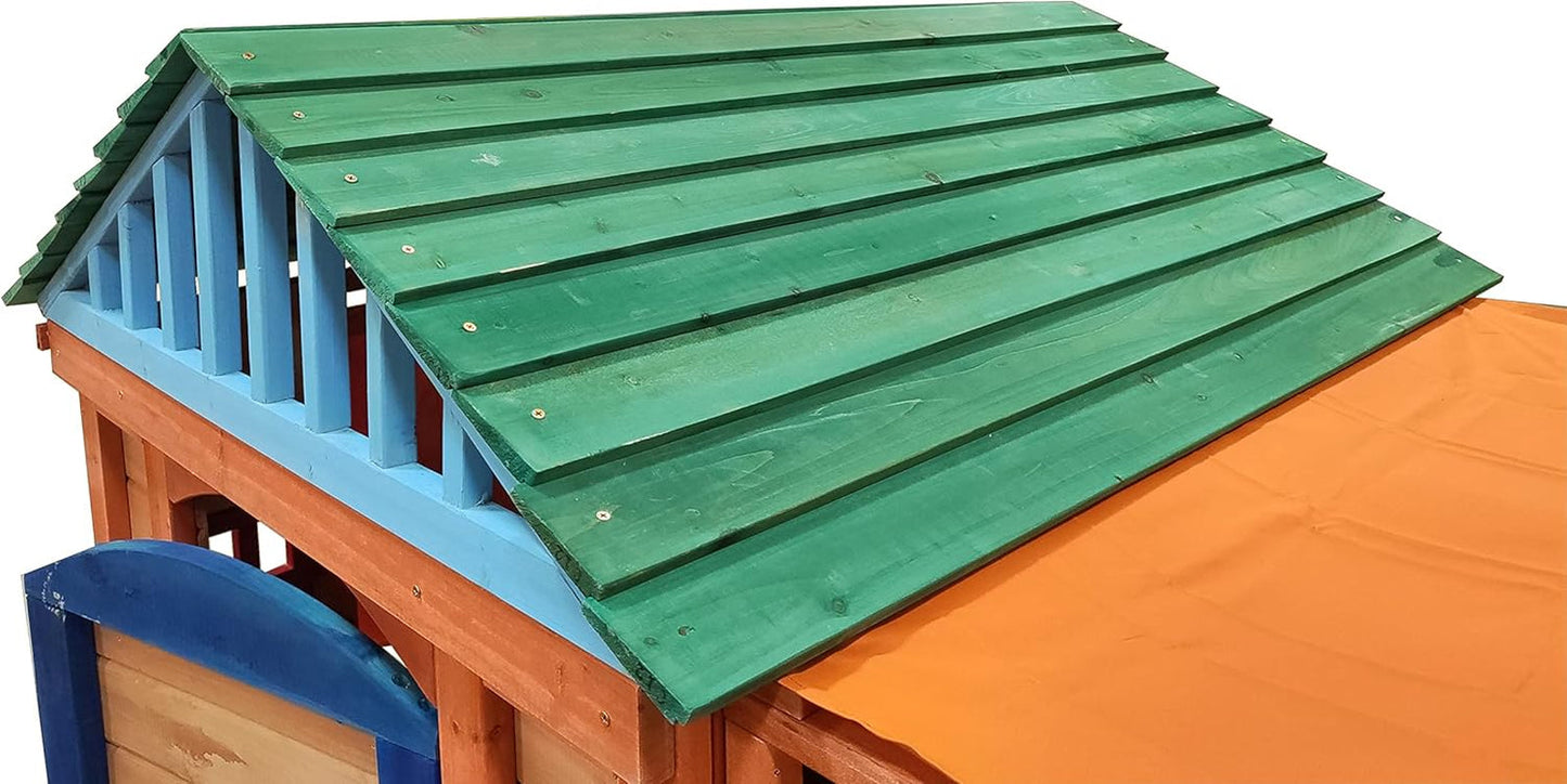 Wooden Cottage Playhouse with Awning, Ball Wall