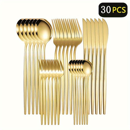 Luxurious 30Piece Gold Stainless Steel Cutlery Set