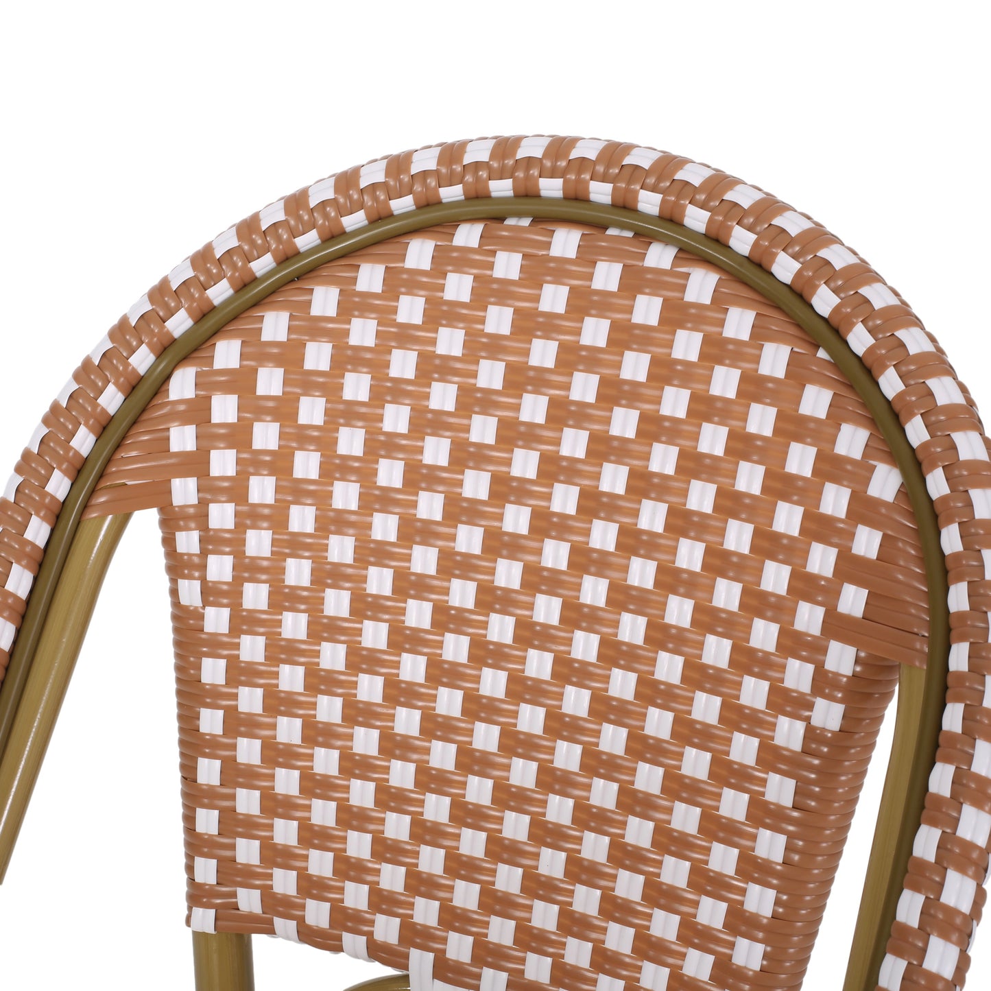 Outdoor PE Rattan French Barstool Set with Rust Red and White Wicker