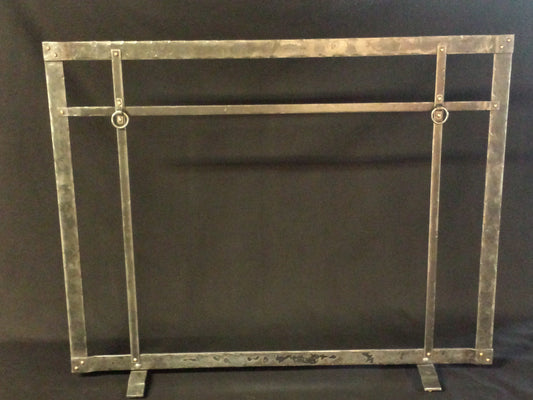 Fireplace screen, Craftsman mission style, forged iron copper rivets