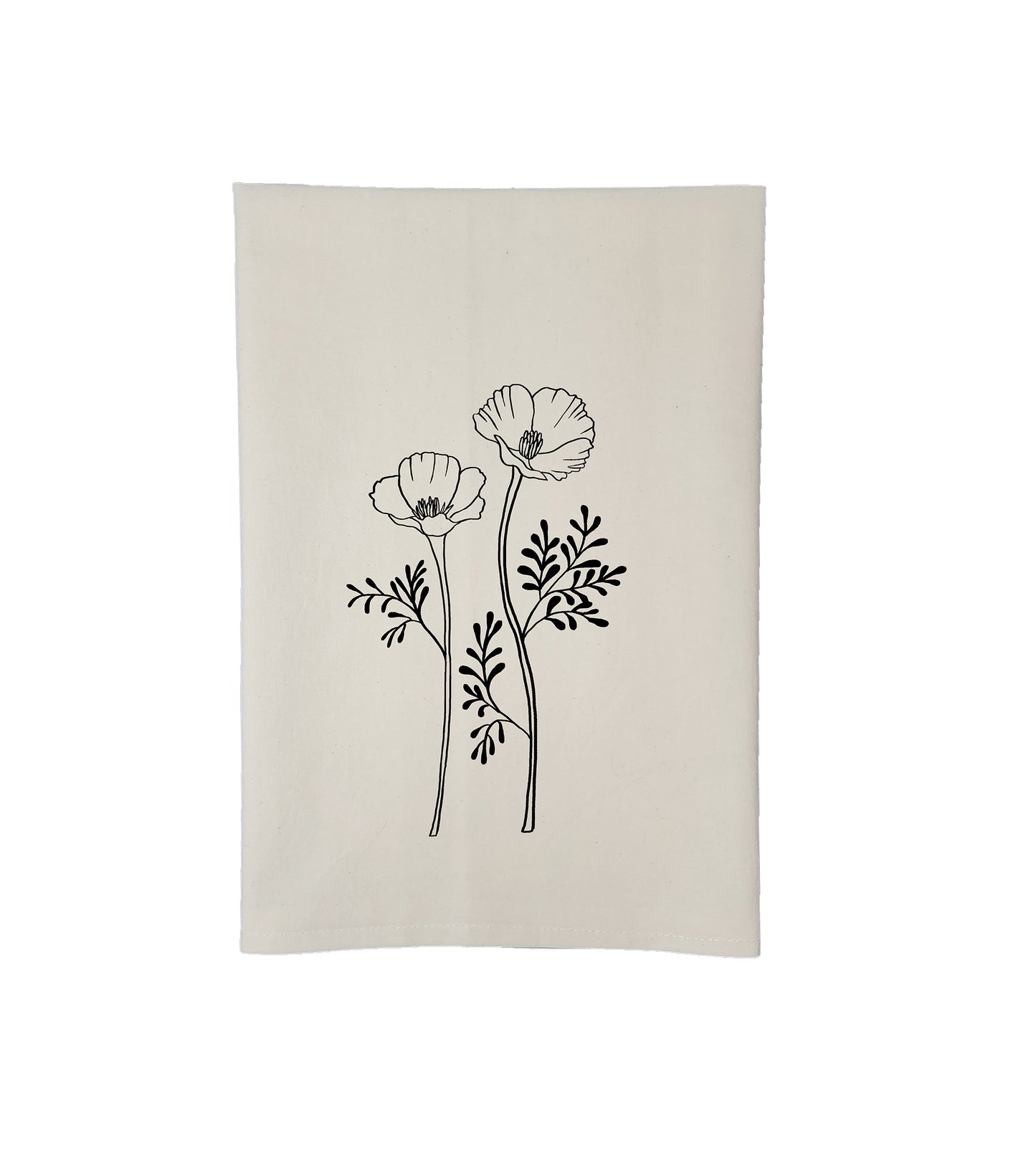 California poppy tea towel, Poppy flowers flour sack towel, cotton