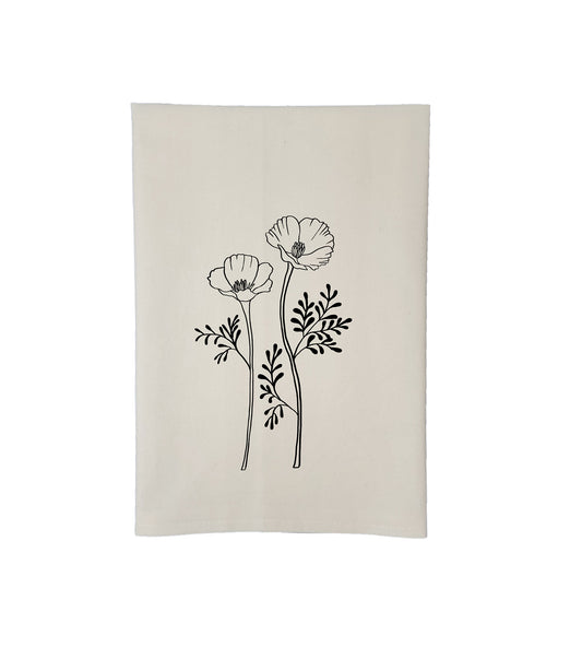 California poppy tea towel, Poppy flowers flour sack towel, cotton