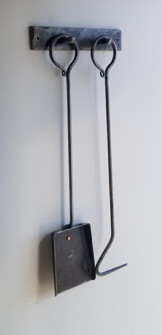 FORGED WALL HANGING fireplace tools, 3 piece