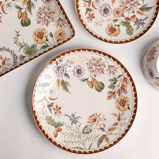 Elegant French Vintage Floral Ceramic Dinner Plate