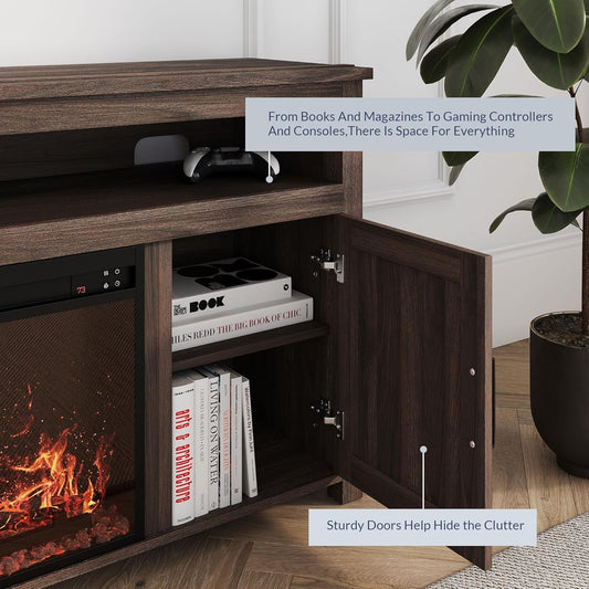 65" Barn Door Fireplace TV Stand Dark Walnut