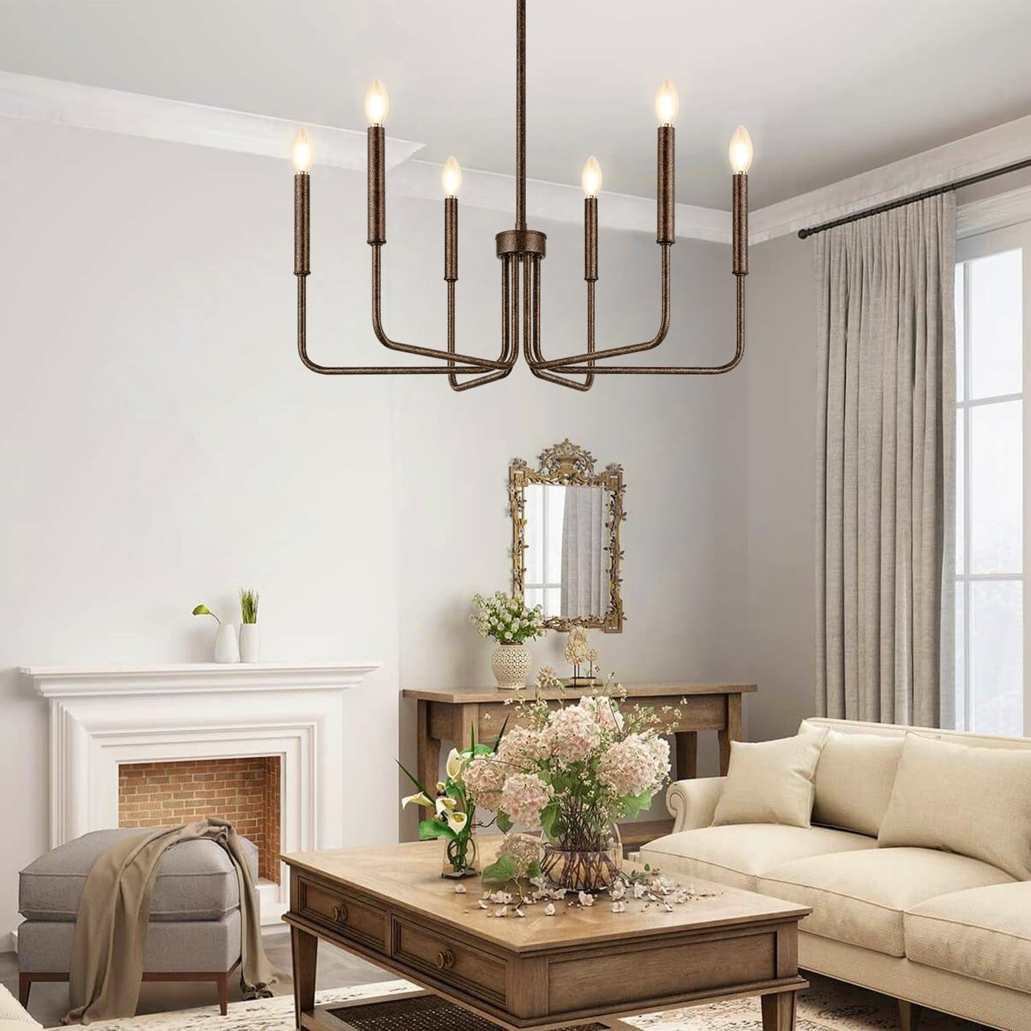 Rustic Black Chandelier, 6-Light Antique Farmhouse Chandelier for