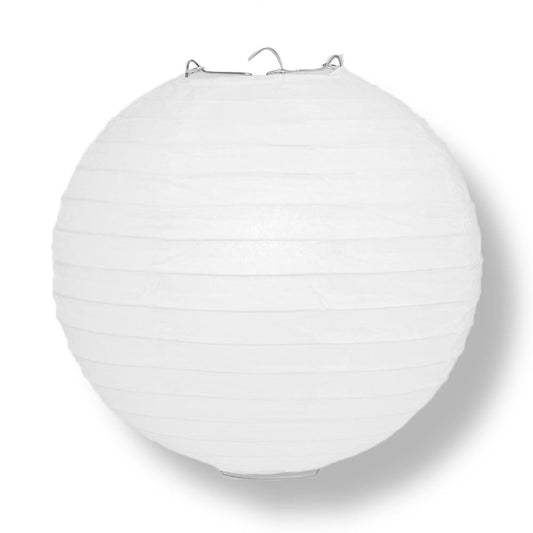 20" White Round Paper Lantern, Even Ribbing, Chinese Hanging Wedding &