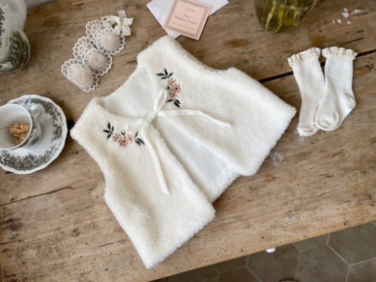 Baby Floral Embroidered Pattern Lamb Wool Vest Jacket
