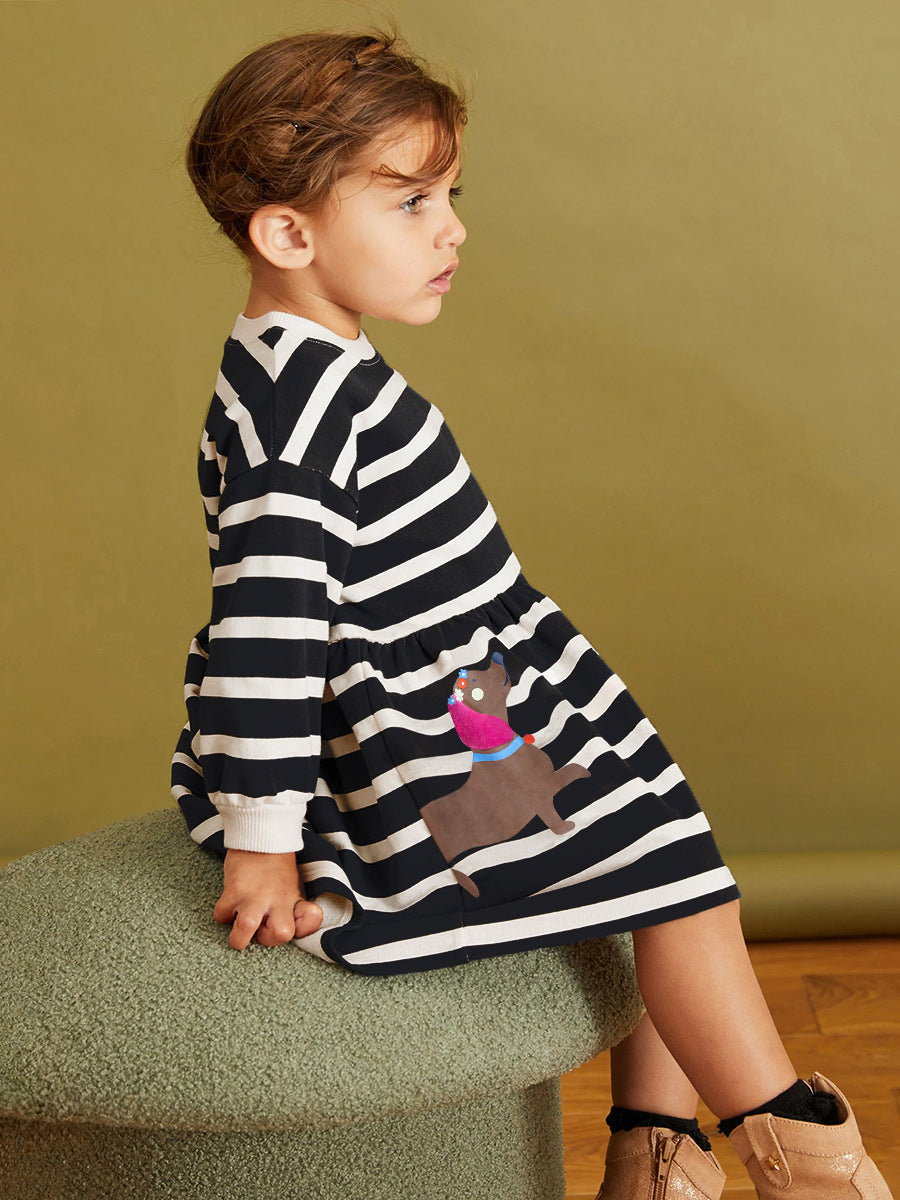 Arrival Autumn Girls Cartoon Dachshund Dog Pattern Crew Neck Long