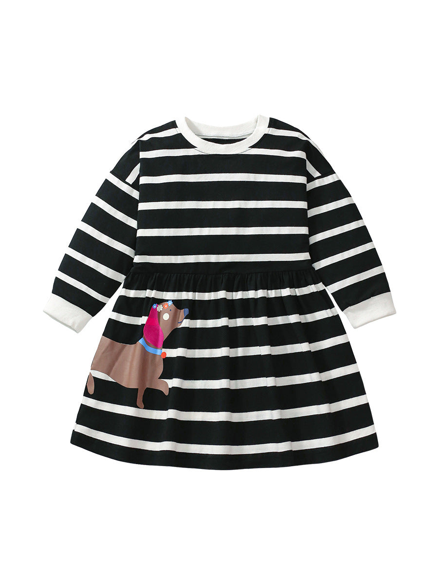 Arrival Autumn Girls Cartoon Dachshund Dog Pattern Crew Neck Long