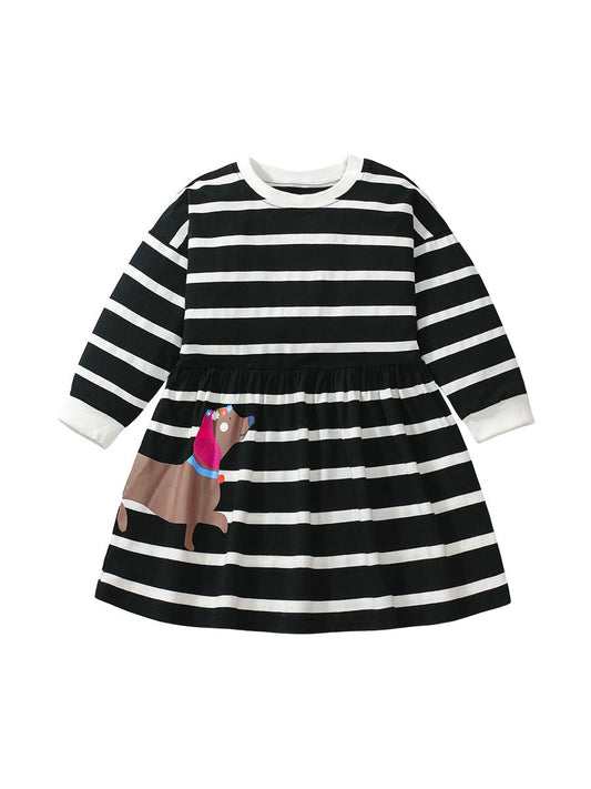 Arrival Autumn Girls Cartoon Dachshund Dog Pattern Crew Neck Long