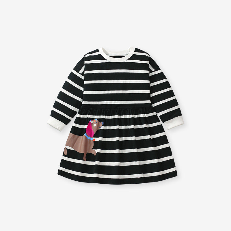 Arrival Autumn Girls Cartoon Dachshund Dog Pattern Crew Neck Long