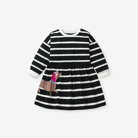Arrival Autumn Girls Cartoon Dachshund Dog Pattern Crew Neck Long