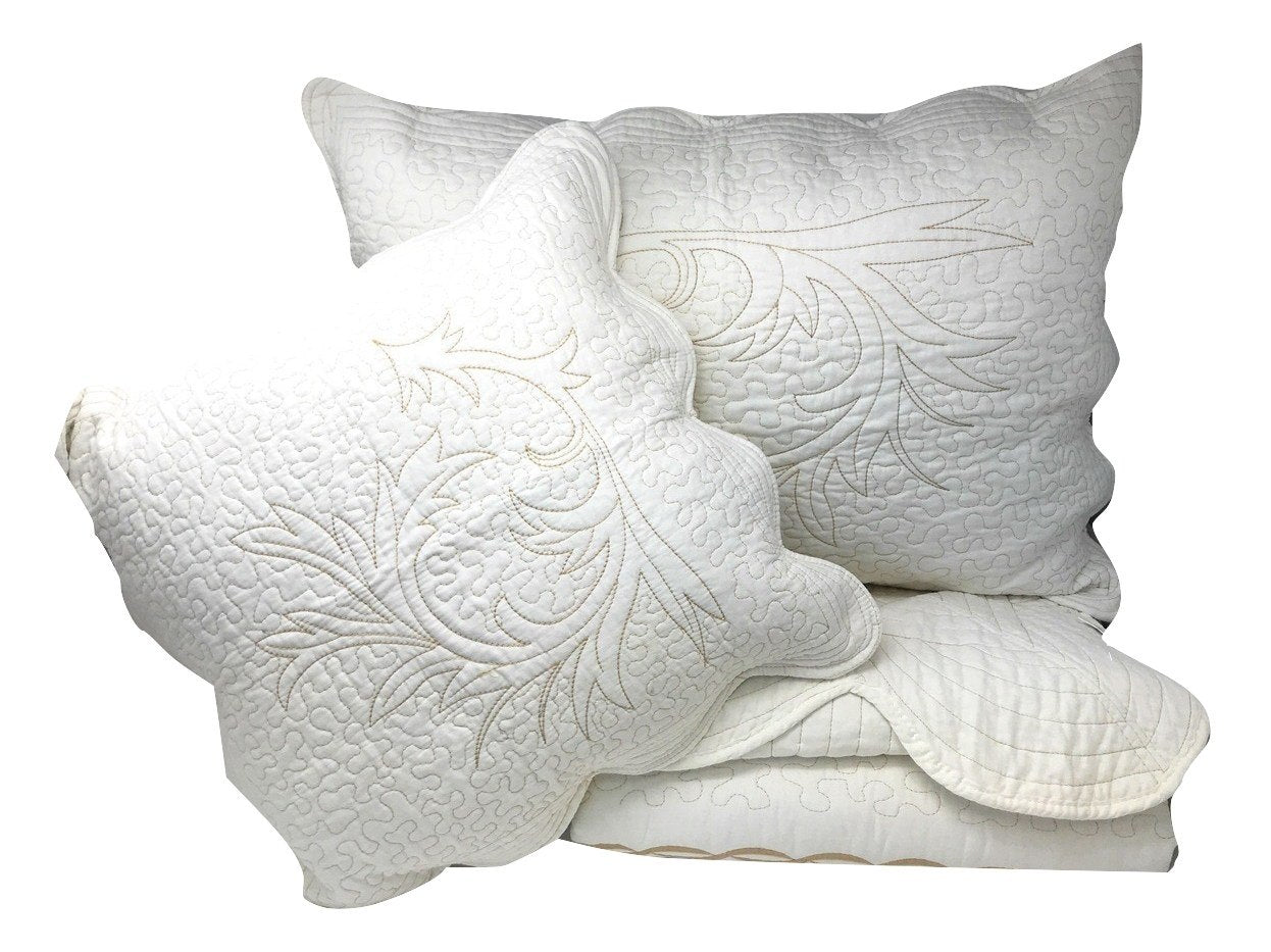 DaDa Bedding Elegant White Floral Beige Matelassé 100% Cotton Coverlet
