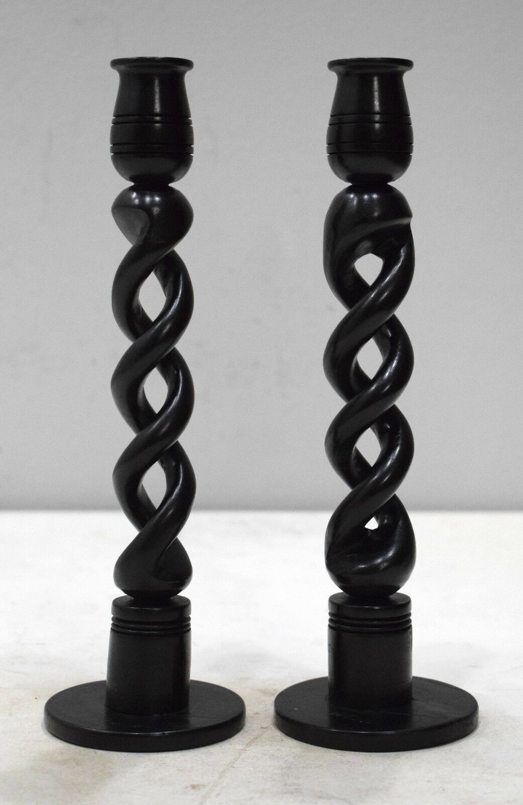 A Pair of African Twisted Ebony wood Candle Holder