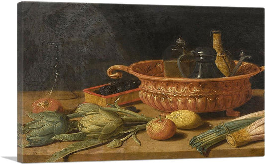 Still Life Of Fruit Vegetables A Copper Pot And Other Objects On a